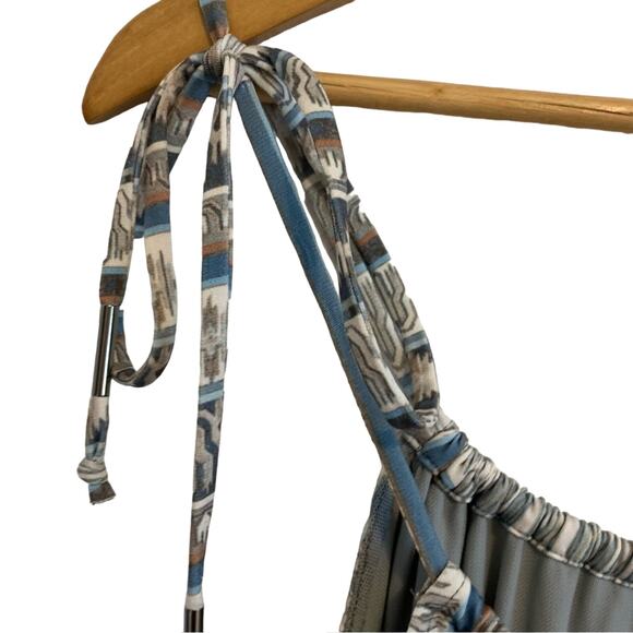 Hale Bob Blue and Brown Patterned Striped Boho Swing Mini Dress - Picture 3 of 10